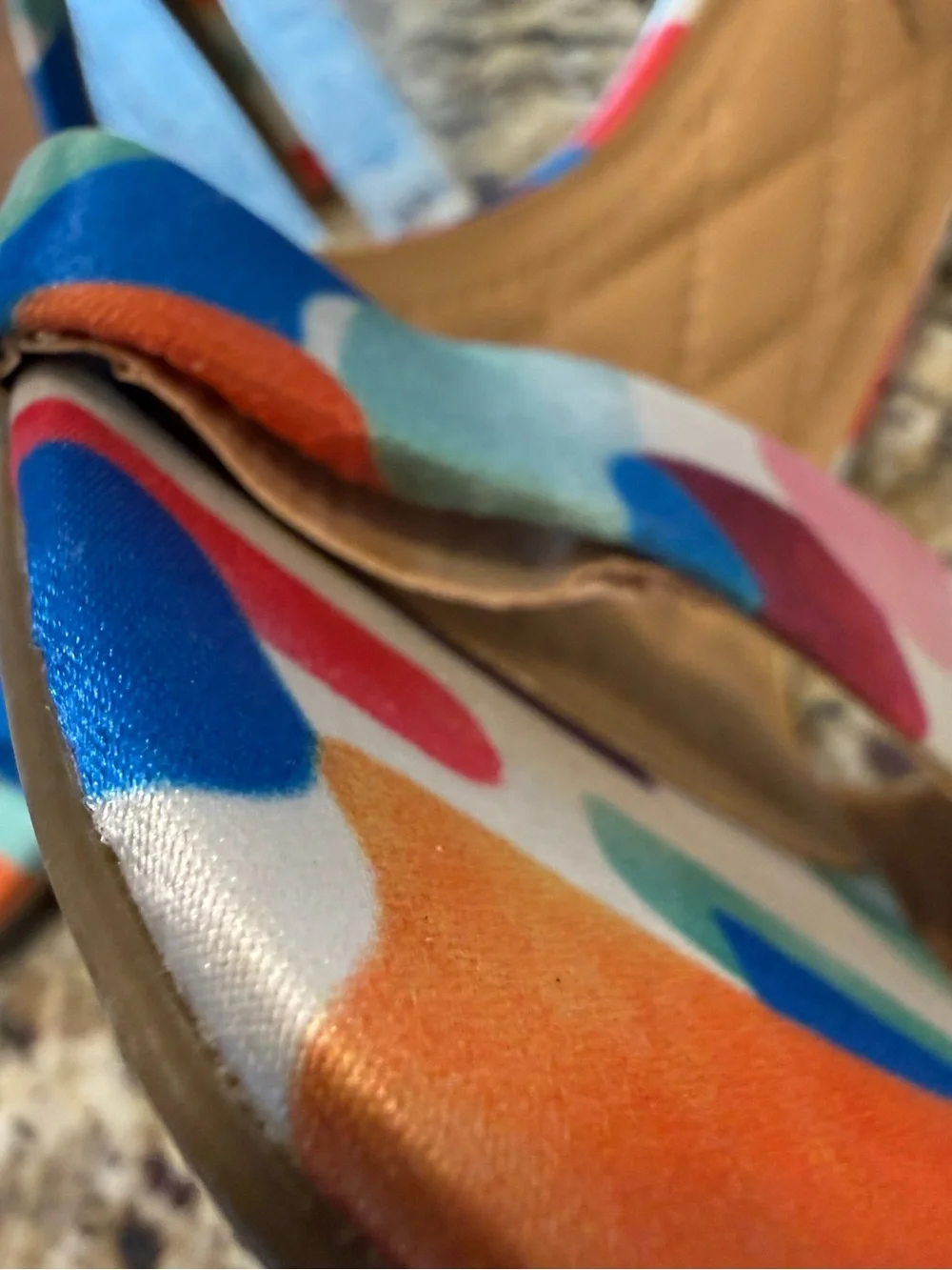 Anne Michelle 4” open toe heels multicolor rhinestone SZ 6/36 FLAW